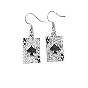 925 Sterling Silver Ace of Spades Diamond‎ Earrings